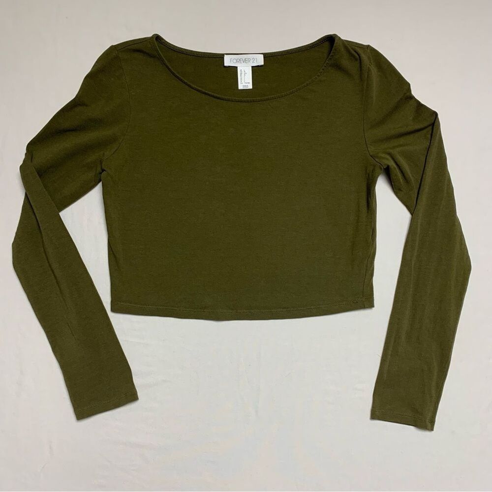 Long Sleeve Crop Top Women’s Large Olive Khaki Green Granolacore Gorpcore Fall